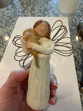 Demdaco White and Brown Angel Holding Child Sculpture